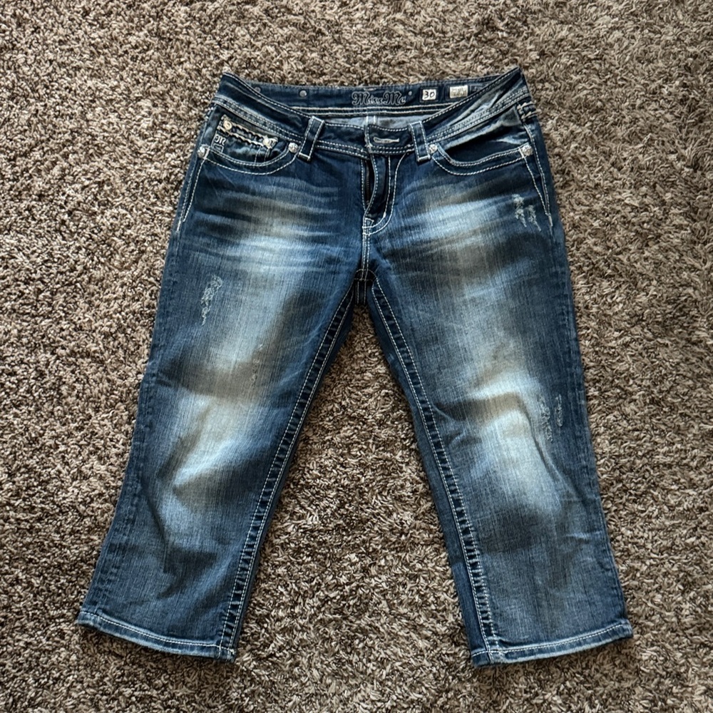 Miss Me Distressed Blue Cropped Jeans